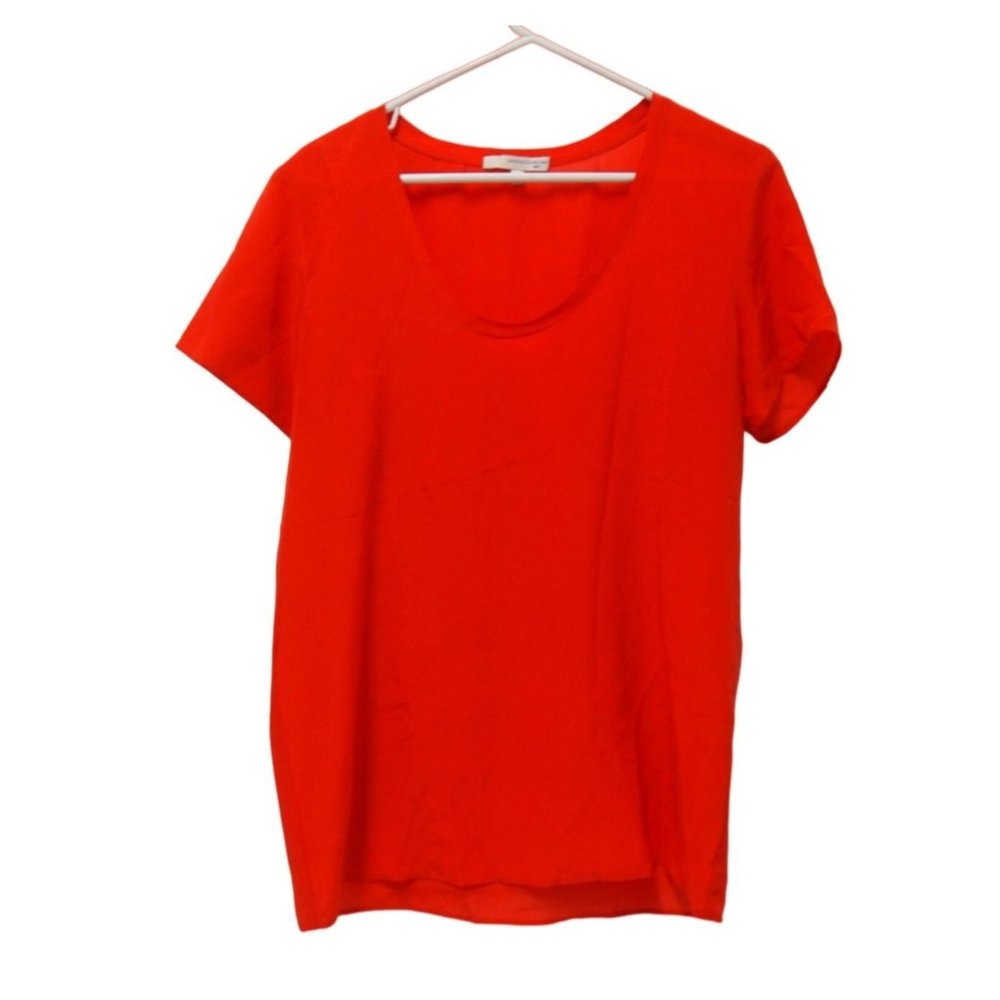 Lavender Brown Womens Top XS 100% Silk Short Sleeve Scoopneck Orange Mad in USA